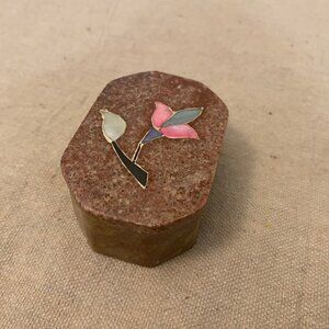 Carved Stone Inlay Ring Trinket Box